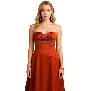 Bronze Satin Strapless Gown Beaded Empire Waist Pleated Bust Bridgerton 14 New